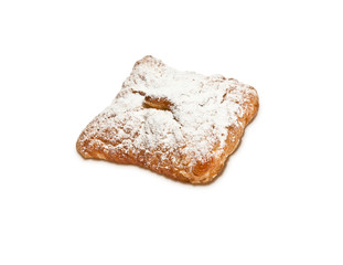 puff with powdered sugar isolated on white background