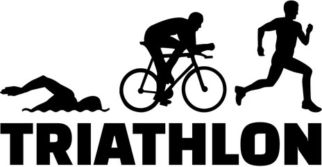 Triathlon silhouettes with word - obrazy, fototapety, plakaty