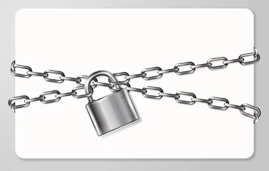 Foto op Plexiglas The gray metal chain and padlock, handcuffed card, vector illustration © rustamank