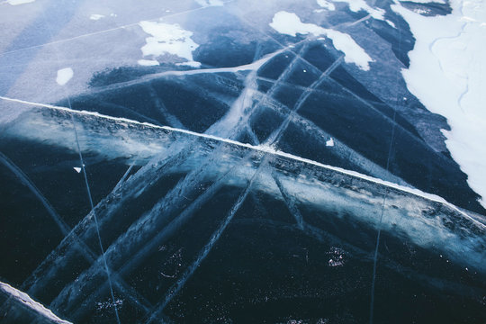 cracks in the ice of Lake Baikal