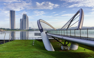 Modern architecture design of a bridge and buildings in Putrajaya, Malaysia