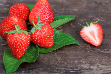 strawberries on the wooden background