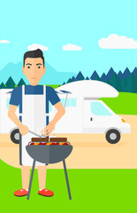 Man preparing barbecue.