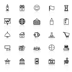 Business start up line icons with reflect on white