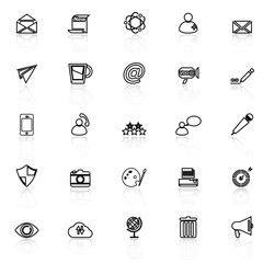 Message and email line icons with reflect on white background