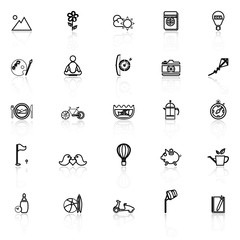 Slow life activity line icons with reflect on white