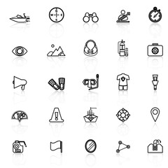 Waterway related line icons with reflect on white
