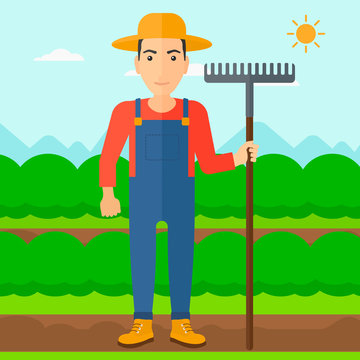 Farmer with rake.