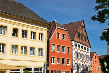 Gebäude am historischen Marktplatz von Warendorf, Nordrhein-Westfalen