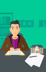 Real estate agent signing contract.