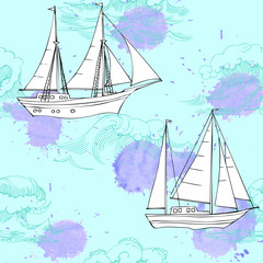 Seamless patt waves ships