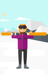Man holding skis.