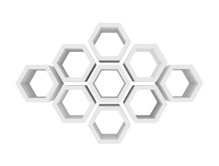 Hexagons isolated on white background. 3d rendering close-up