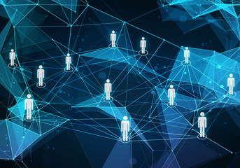 Virtual technology background with lines and grids points