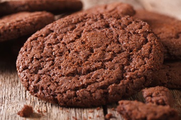 Chocolate cookies macro on the table. horizontal