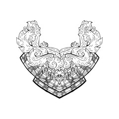 Floral pattern on collar, neck print. Boho style. Vector illustration 