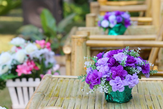 Beautiful  flower bouquet on wooden table