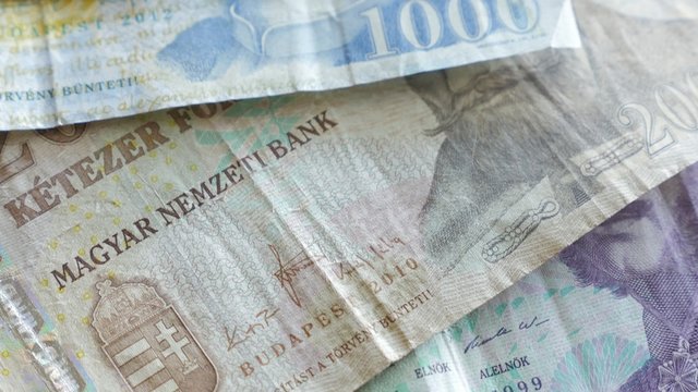 Hungarian paper money forints   banknotes on table arranged slow tilting 4K 2160p UltraHD footage - Slow tilting over various forint banknotes of Hungary 4K 3840X2160 UHD video