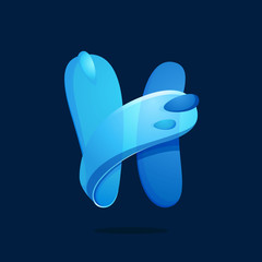 H letter with water waves and drops.