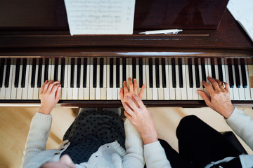  music teacher with the pupil at   lesson piano,
