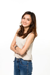 Young Asian woman on white background