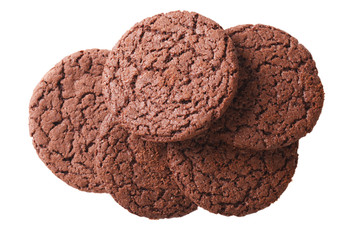 chocolate cookies isolated on white background close up. horizontal
