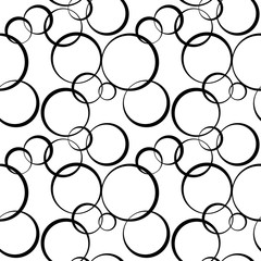 Round chaotic seamless pattern. Big and small circles on white background. Fashion graphic design. Modern stylish abstract texture. Template 4 prints, textile, wrapping, wallpaper. VECTOR illustration