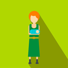 Young mom holding newborn baby flat icon