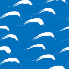 Cartoon water seamless pattern. Background of curled abstract blue waves with white sea foam. Hand drawn texture. Graphic style wallpaper, wrapping, fabric, background, textile etc Vector illustration