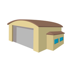 Industrial warehouse with roller door cartoon icon