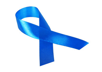 Awareness blue ribbon isolated on white background