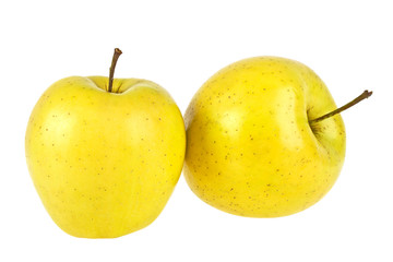 Two yellow apples on a white background