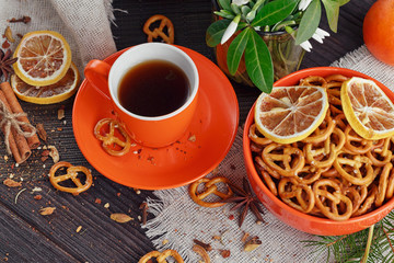 Cup of coffee with cookies