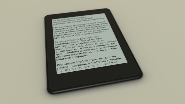 closeup view of an ebook reader with automatic page scrolling (3d render)