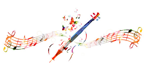 Colorful violoncello with music notes
