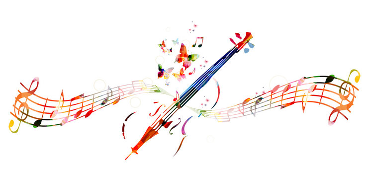 Colorful violoncello with music notes