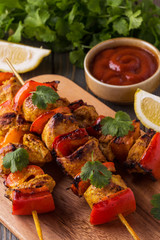Grilled chicken and vegetable kebabs.