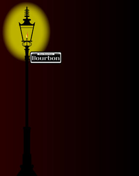 Rue Bourbon Street Sign With Lamp
