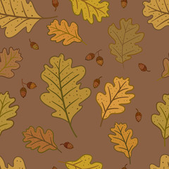 Seamless pattern with oak leaves and acorns