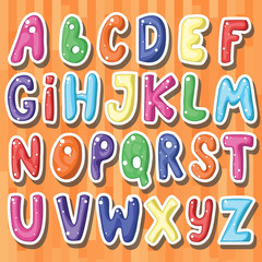  Set of cute stickers with cartoon english letters