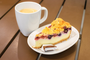 Slice of blueberry cheesecake