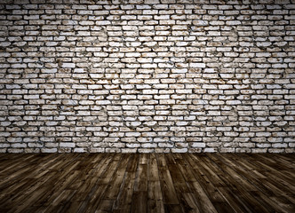 Interior of a room with brick wall and wooden floor 3d render
