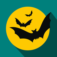 Bats fly to the moon flat icon 