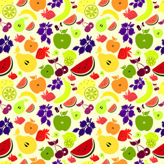  Drawings of colourful fruits and berries/ beige  background.