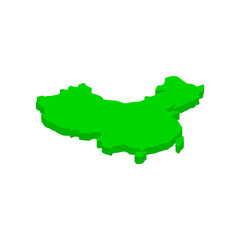 Green map of China icon, isometric 3d style 