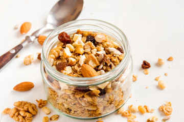 Fototapeta na wymiar Homemade granola with nuts