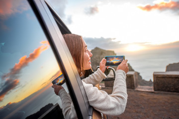 Woman traveling by car on La Gomera island