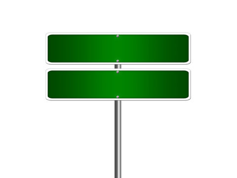 High resolution blank road sign empty highway street green signage isolated on white.