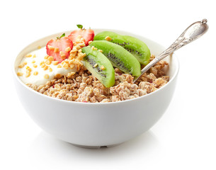 Bowl of granola with yogurt and fresh fruit