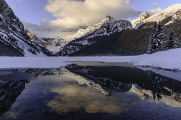 Beautiful sunrise on winter time at Lake Louise, Alberta, Canada